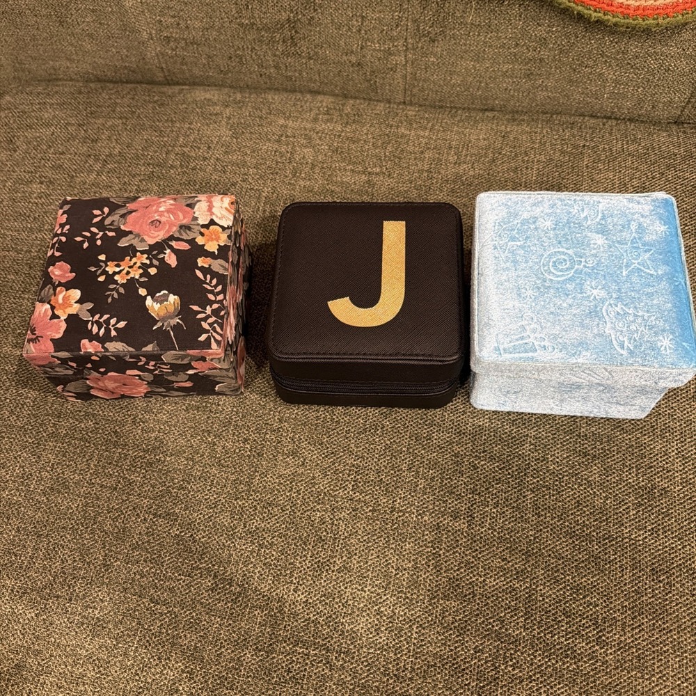 Jewelry Box Set 3 Pc Organizer Travel Case‎ Floral Mirror Velvet Storage